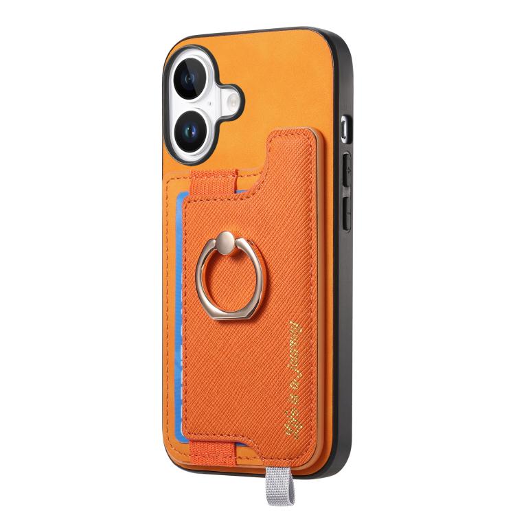 Retro Magsafe Cross Leather Ring Holder Card Bag Phone Case, For iPhone 16 Pro Max, For iPhone 16 Pro, For iPhone 16 Plus