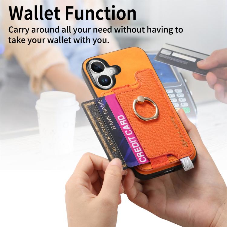 Retro Magsafe Cross Leather Ring Holder Card Bag Phone Case, For iPhone 16 Pro Max, For iPhone 16 Pro, For iPhone 16 Plus