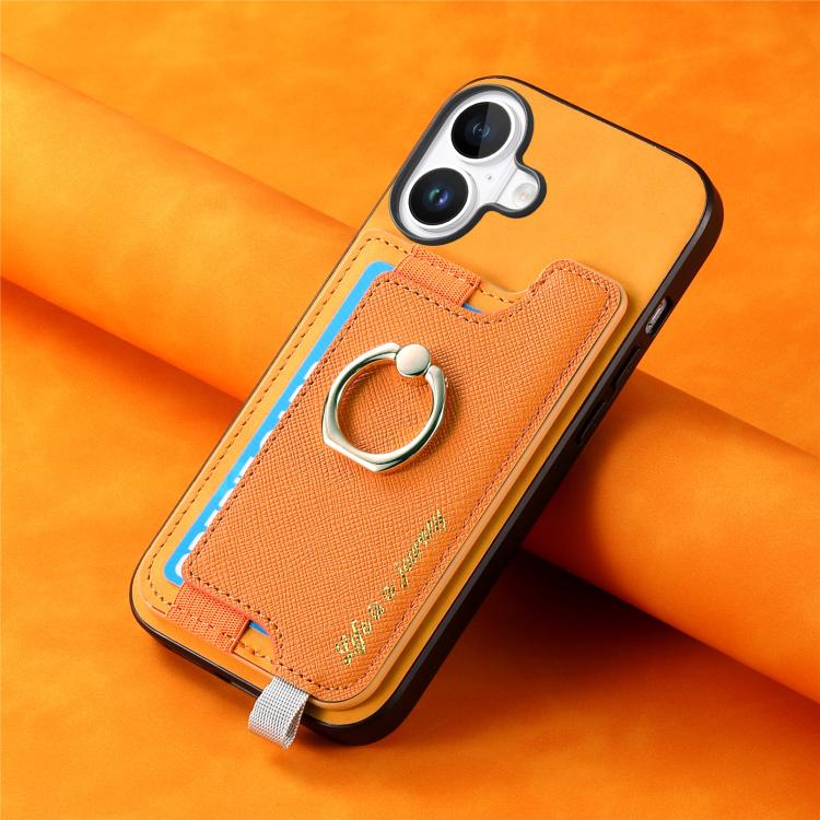 Retro Magsafe Cross Leather Ring Holder Card Bag Phone Case, For iPhone 16 Pro Max, For iPhone 16 Pro, For iPhone 16 Plus