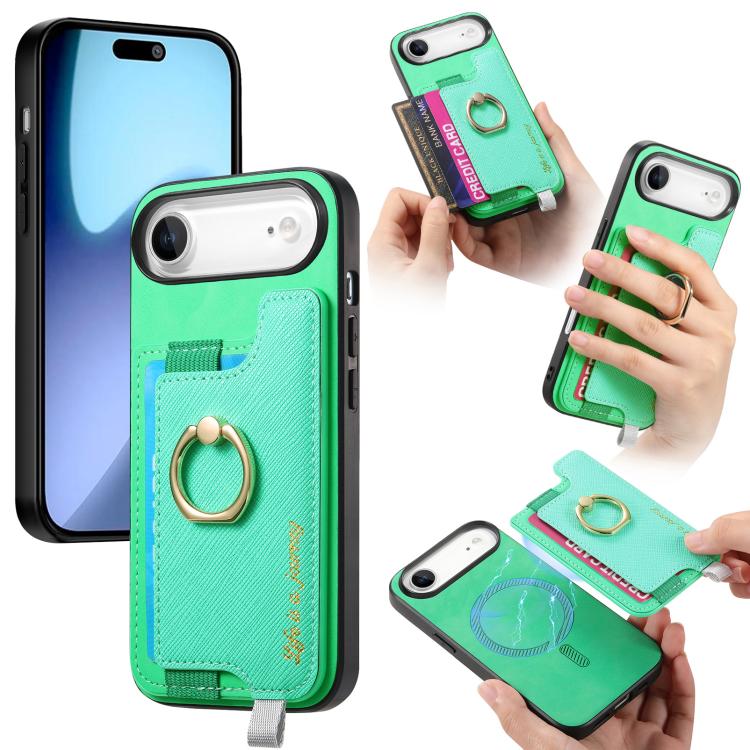 Retro Magsafe Cross Leather Ring Holder Card Bag Phone Case, For iPhone 16 Pro Max, For iPhone 16 Pro, For iPhone 16 Plus