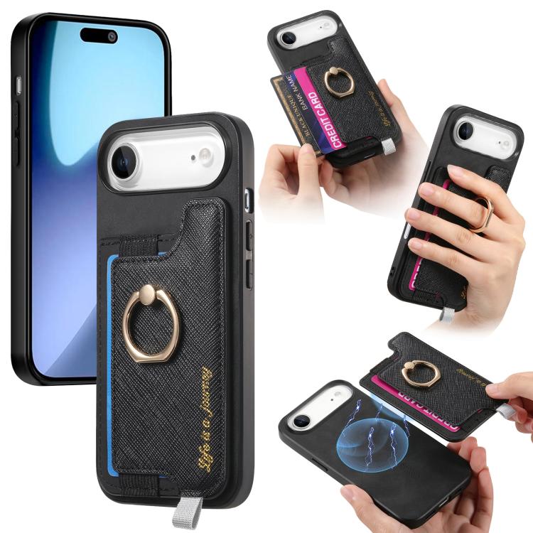 Retro Magsafe Cross Leather Ring Holder Card Bag Phone Case, For iPhone 16 Pro Max, For iPhone 16 Pro, For iPhone 16 Plus
