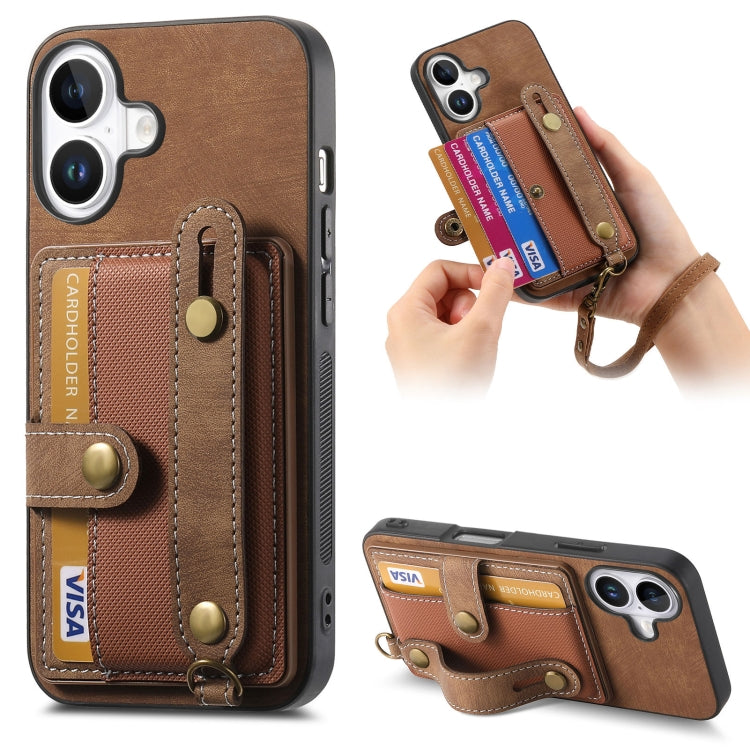 Retro Cross Wristband Wallet Leather Back Phone Case, For iPhone 16