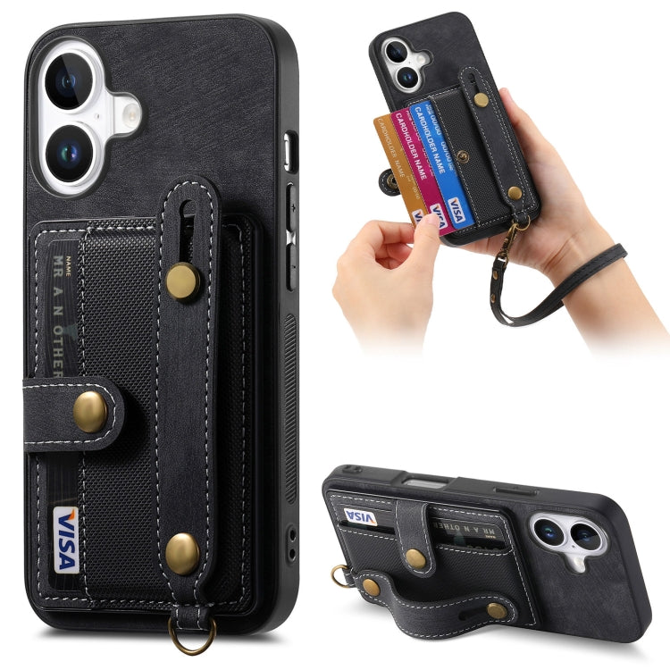 Retro Cross Wristband Wallet Leather Back Phone Case, For iPhone 16