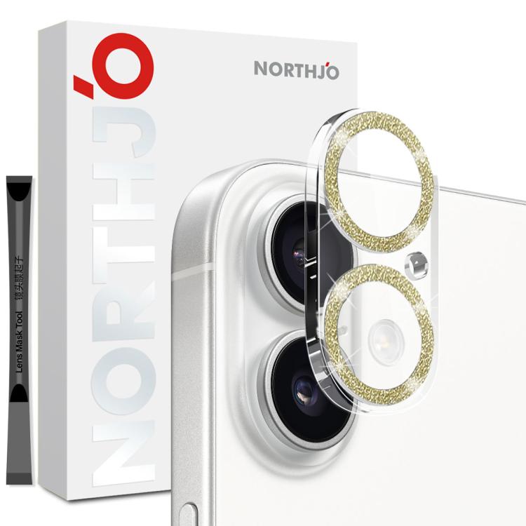 NORTHJO Camera Lens Protector Glitter Ring 3D Tempered Glass Film, For iPhone 16 Pro / 16 Pro Max, For iPhone 16 / 16 Plus