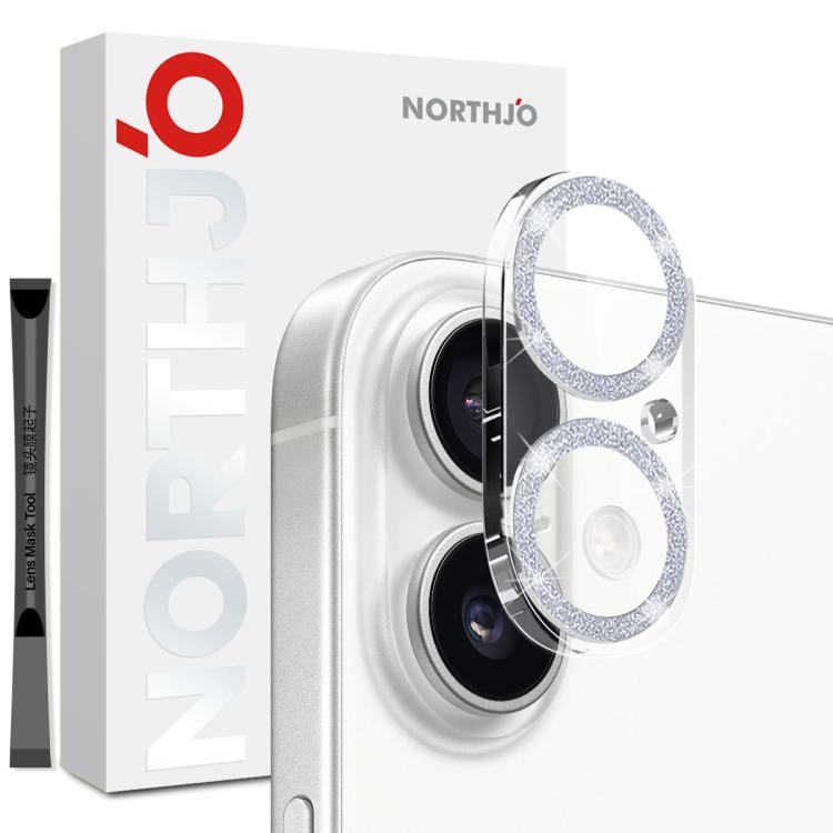 NORTHJO Camera Lens Protector Glitter Ring 3D Tempered Glass Film, For iPhone 16 Pro / 16 Pro Max, For iPhone 16 / 16 Plus