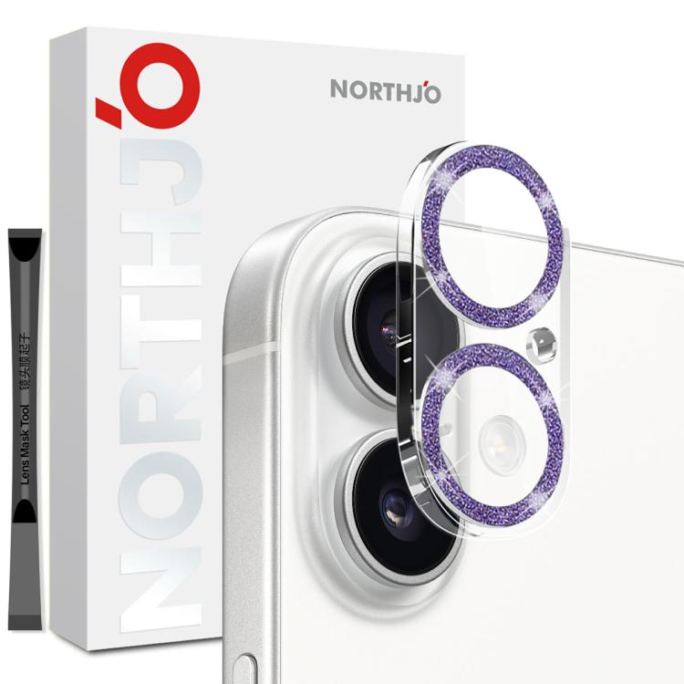 NORTHJO Camera Lens Protector Glitter Ring 3D Tempered Glass Film, For iPhone 16 Pro / 16 Pro Max, For iPhone 16 / 16 Plus