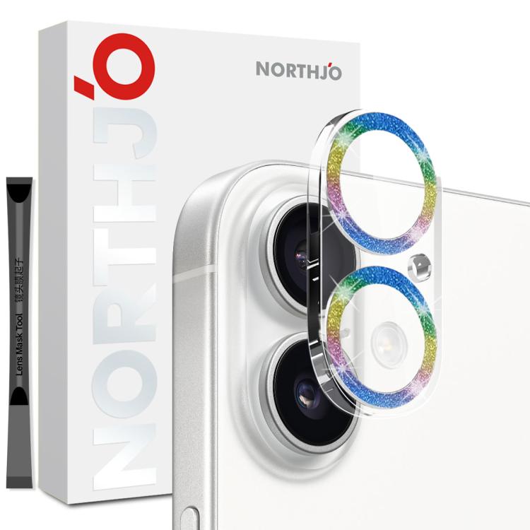 NORTHJO Camera Lens Protector Glitter Ring 3D Tempered Glass Film, For iPhone 16 Pro / 16 Pro Max, For iPhone 16 / 16 Plus