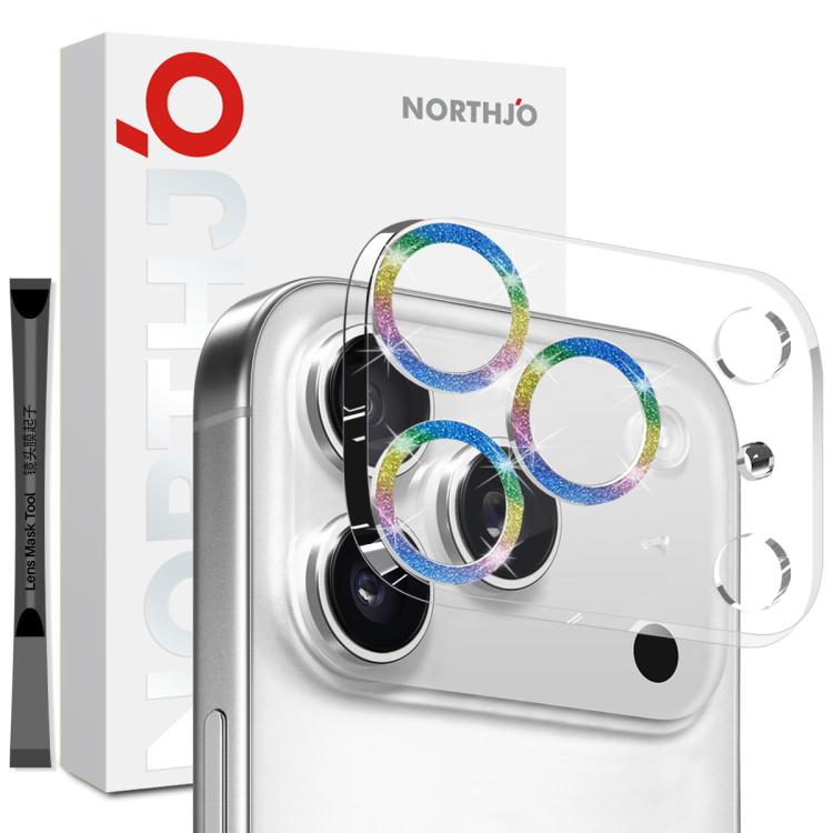 NORTHJO Camera Lens Protector Glitter Ring 3D Tempered Glass Film, For iPhone 16 Pro / 16 Pro Max, For iPhone 16 / 16 Plus