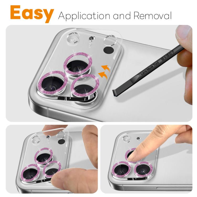 NORTHJO Camera Lens Protector Glitter Ring 3D Tempered Glass Film, For iPhone 16 Pro / 16 Pro Max, For iPhone 16 / 16 Plus
