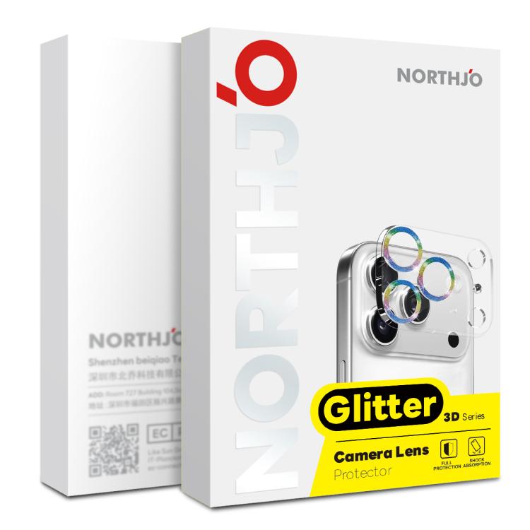 NORTHJO Camera Lens Protector Glitter Ring 3D Tempered Glass Film, For iPhone 16 Pro / 16 Pro Max, For iPhone 16 / 16 Plus
