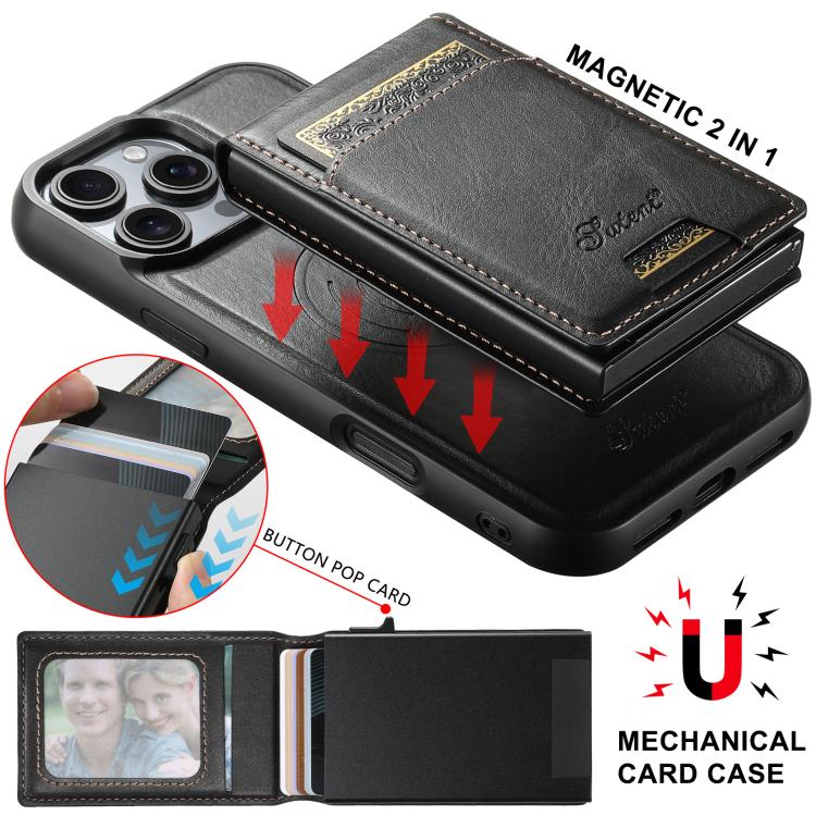 Suteni H19 Oil Wax 2-in-1 MagSafe Removable Card Box Back Phone Case, For iPhone 12 Pro, For iPhone 17e / 16e