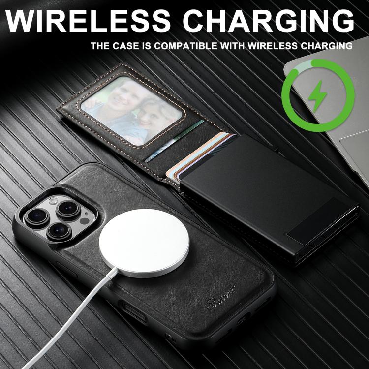 Suteni H19 Oil Wax 2-in-1 MagSafe Removable Card Box Back Phone Case, For iPhone 12 Pro, For iPhone 17e / 16e