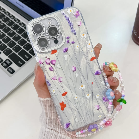 Electroplating Flower Texture Wristband TPU Phone Case, For iPhone 13 Pro, For iPhone 13