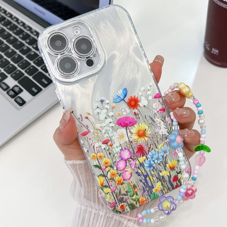 Electroplating Flower Texture Wristband TPU Phone Case, For iPhone 13 Pro, For iPhone 13