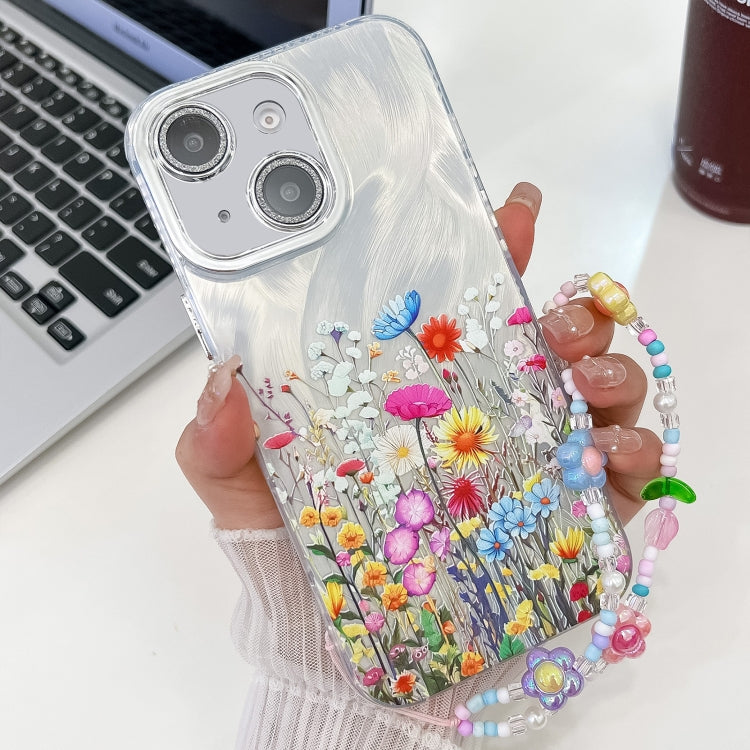Electroplating Flower Texture Wristband TPU Phone Case, For iPhone 13 Pro, For iPhone 13