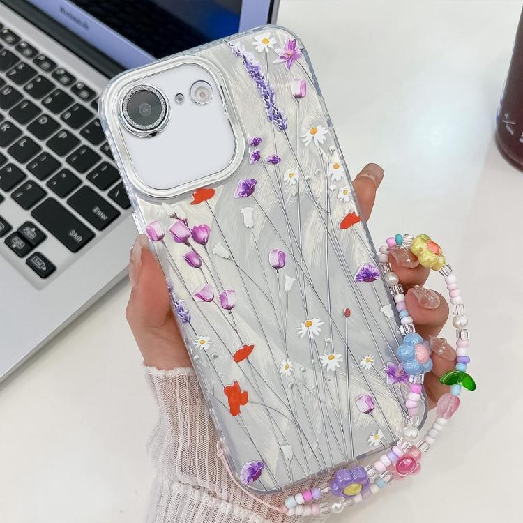 Electroplating Flower Texture Wristband TPU Phone Case, For iPhone 17e / 16e, For iPhone 16 Pro Max, For iPhone 16 Pro, For iPhone 16 Plus