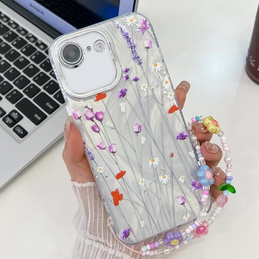 Electroplating Flower Texture Wristband TPU Phone Case, For iPhone 17e / 16e, For iPhone 16 Pro Max, For iPhone 16 Pro, For iPhone 16 Plus