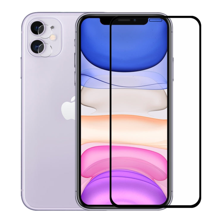 Hat-Prince 2 in 1 Full Glue 0.26mm 9H 2.5D Tempered Glass Full Coverage Protector + 0.2mm 9H 2.15D Round Edge Rear Camera Lens Tempered Glass Film, For iPhone 11 Pro Max, For iPhone 11 Pro, For iPhone 11