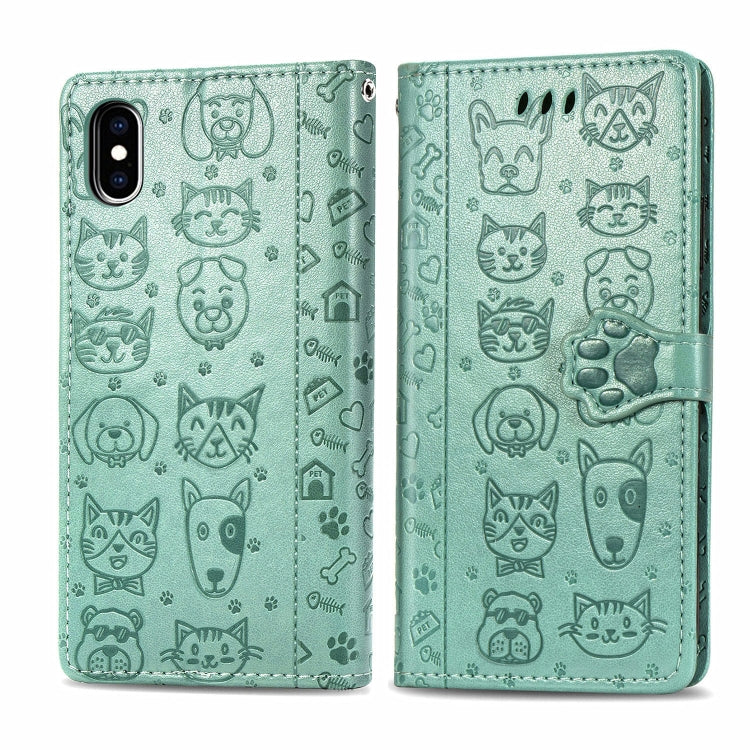 Cute Cat and Dog Embossed Horizontal Flip PU Leather Case with Holder / Card Slot / Wallet / Lanyard, For iPhone 11 Pro Max, For iPhone XS/X, For iPhone XR