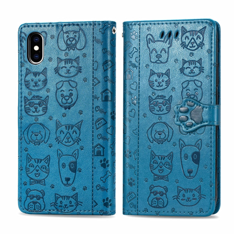 Cute Cat and Dog Embossed Horizontal Flip PU Leather Case with Holder / Card Slot / Wallet / Lanyard, For iPhone 11 Pro Max, For iPhone XS/X, For iPhone XR