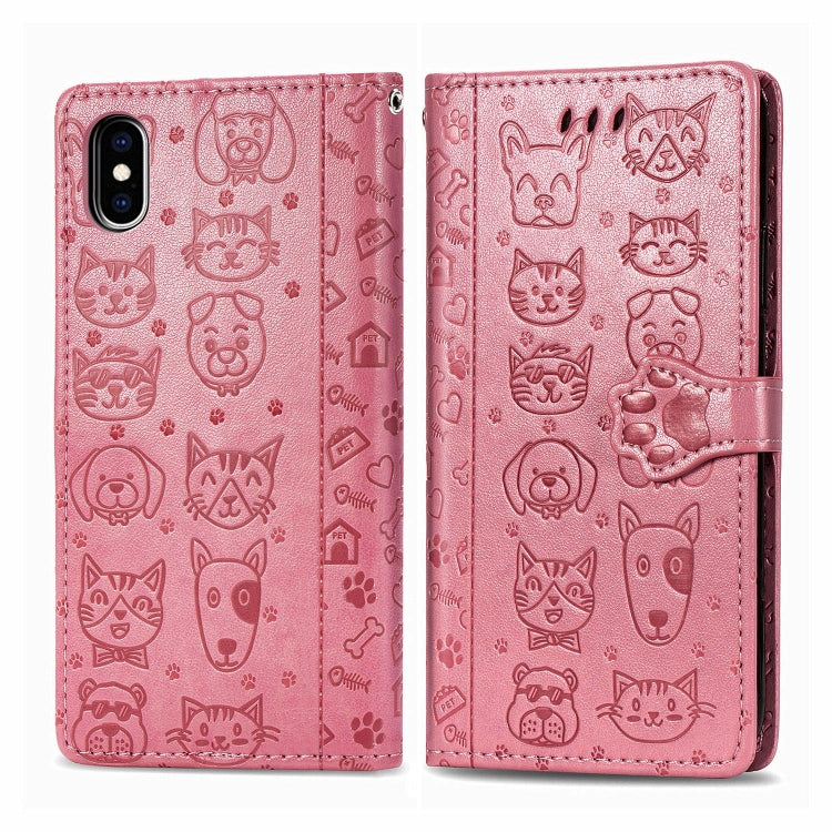 Cute Cat and Dog Embossed Horizontal Flip PU Leather Case with Holder / Card Slot / Wallet / Lanyard, For iPhone 11 Pro Max, For iPhone XS/X, For iPhone XR
