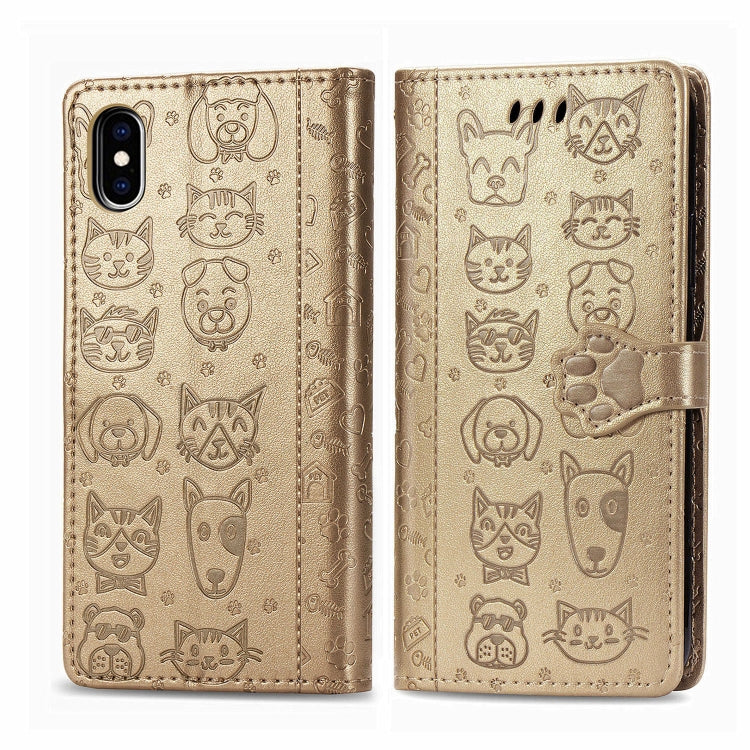 Cute Cat and Dog Embossed Horizontal Flip PU Leather Case with Holder / Card Slot / Wallet / Lanyard, For iPhone 11 Pro Max, For iPhone XS/X, For iPhone XR