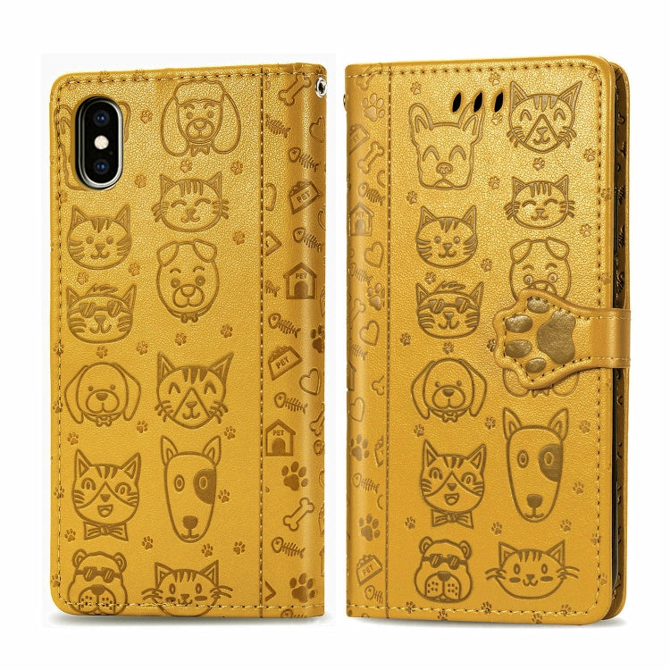 Cute Cat and Dog Embossed Horizontal Flip PU Leather Case with Holder / Card Slot / Wallet / Lanyard, For iPhone 11 Pro Max, For iPhone XS/X, For iPhone XR