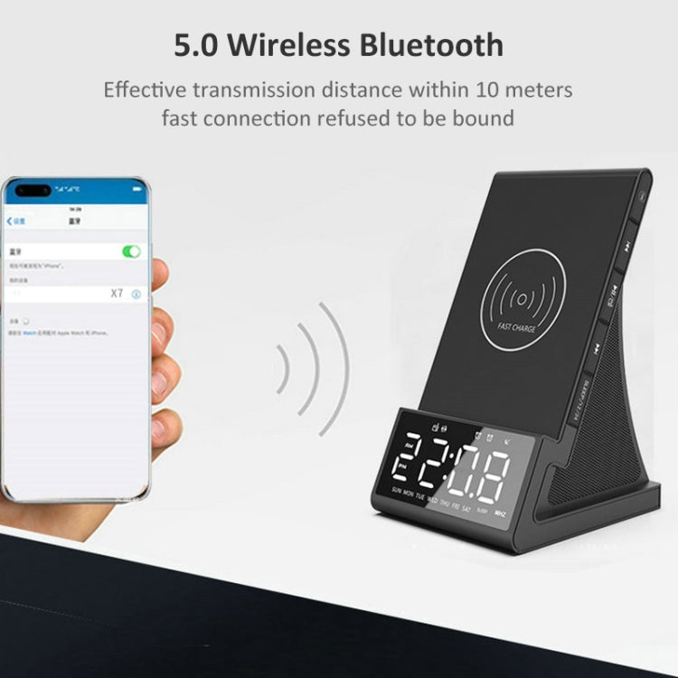 X7 Multifunctional Wireless Charging Bluetooth Speaker with Alarm Clock & Radio & Remote Control, US Plug, UK Plug, EU Plug, AU Plug