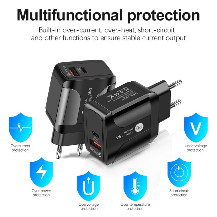 18W PD + QC 3.0 Fast Charge Travel Charger Power Adapter With LED Indication Function