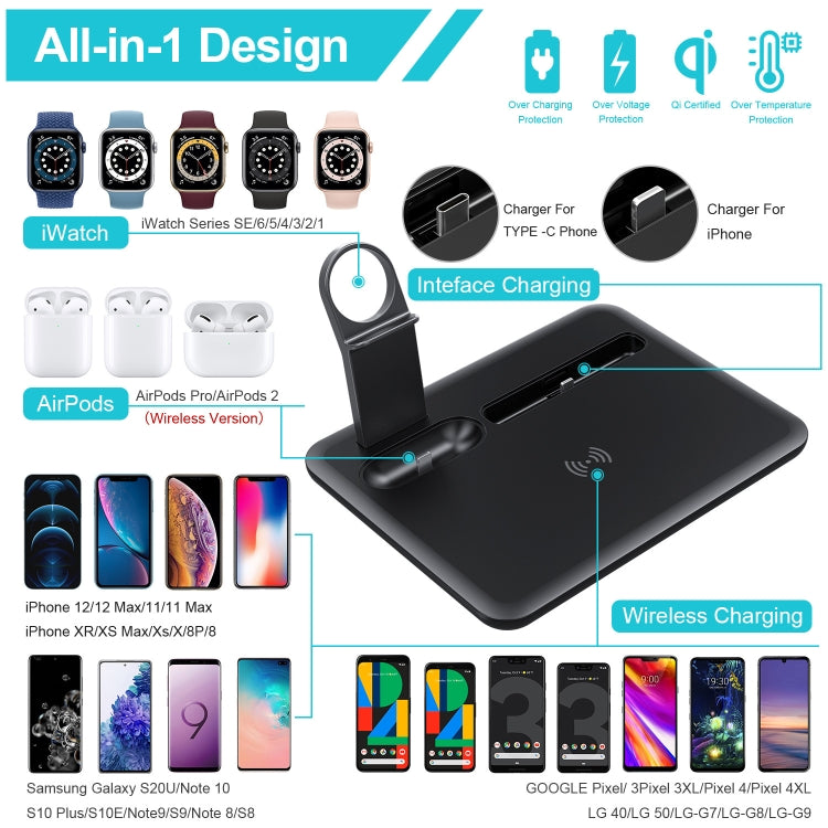 HQ-UD17 4 in 1 Wireless Charger Phone Holder Charging Base for iPhone, iWatch, AirPods and Other Android Phones