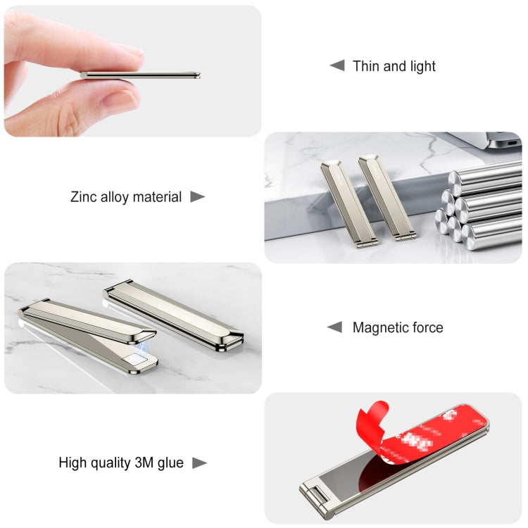 Oatsbasf 03654 Mini Mobile Phone Holder Back Sticker Portable Folding Desktop Multifunctional Magnetic Stand, 03654 Grey, 03654 Gold