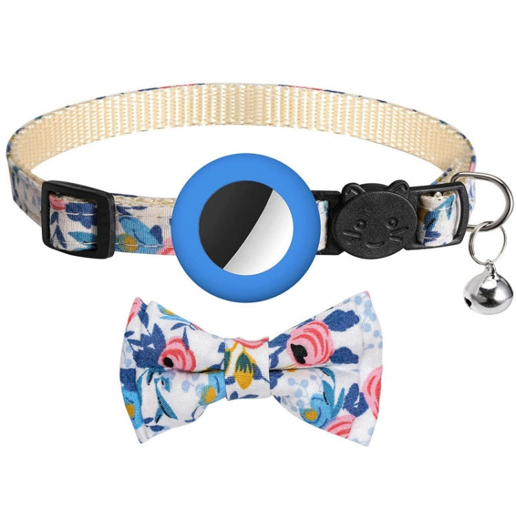 Anti-Lost Printed Bow Pet Collar with Bell for AirTag, Yellow, Blue, Pink, Deep Blue, Orange, Mint Green