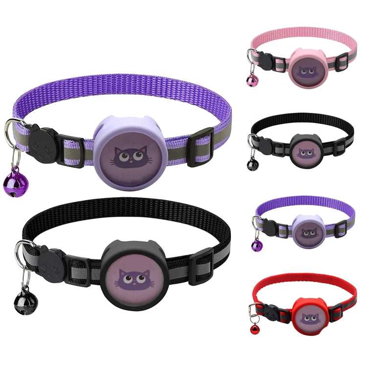 Pet Reflective Collar with Bell for AirTag, Red, Purple, Black, Pink