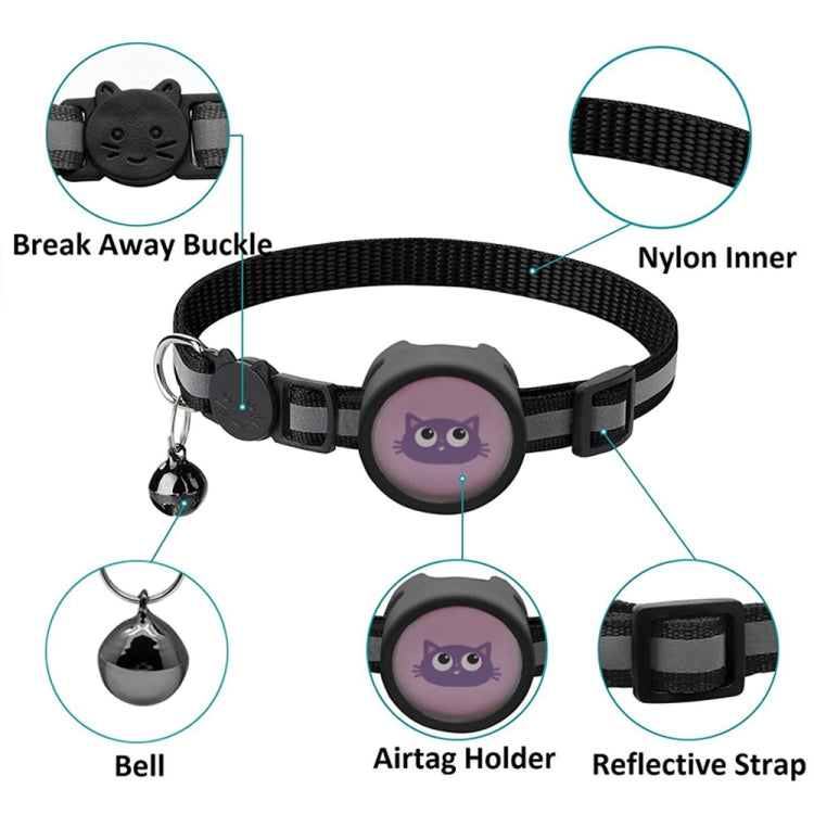 Pet Reflective Collar with Bell for AirTag, Red, Purple, Black, Pink