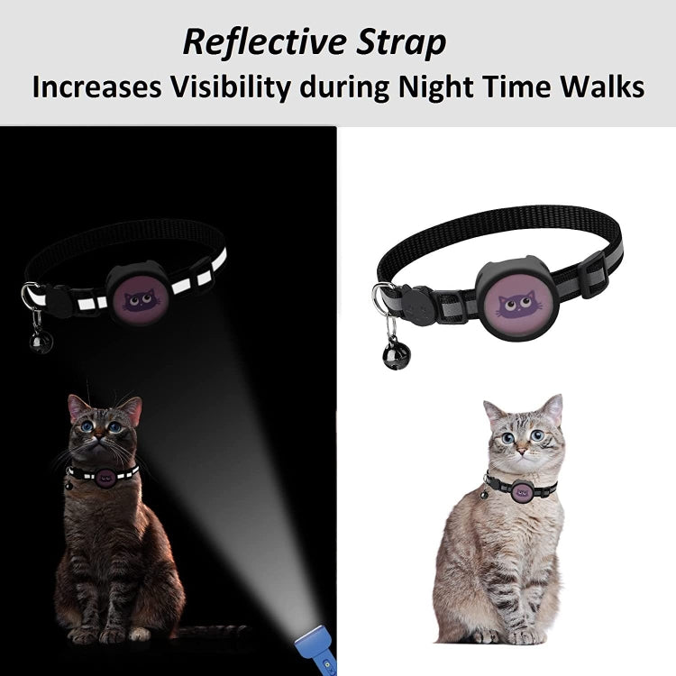 Pet Reflective Collar with Bell for AirTag, Red, Purple, Black, Pink