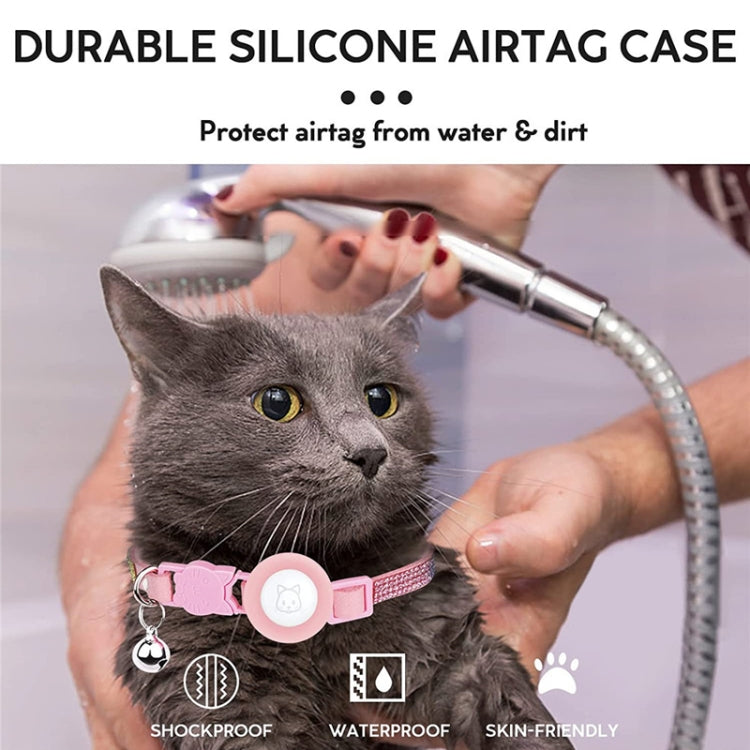 Rhinestone Pet Collar with Bell for Airtag Tracker Case, White Diamond Black, Color Diamond Pink, Color Diamond Black