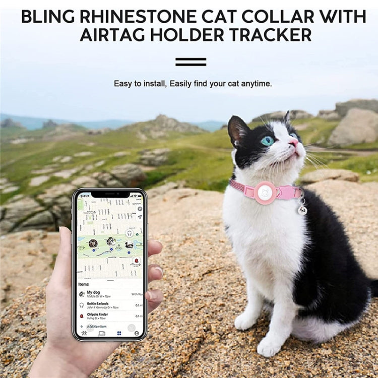 Rhinestone Pet Collar with Bell for Airtag Tracker Case, White Diamond Black, Color Diamond Pink, Color Diamond Black