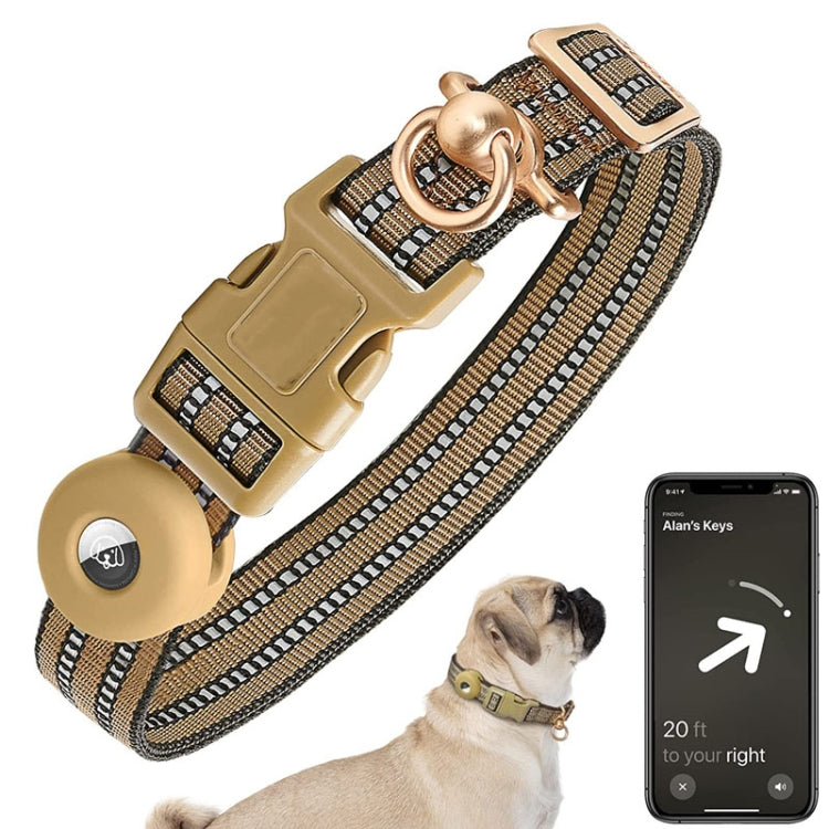 For AirTag Tracker Silicone Sleeve Medium Dog Collar Nylon Reflective Anti-Tangle Pet Collar, M, L