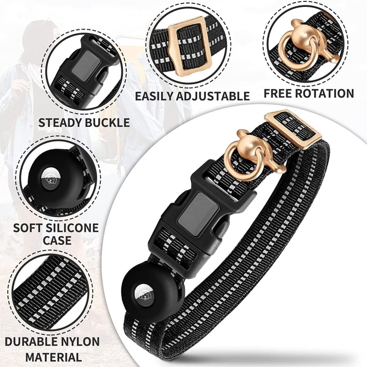 For AirTag Tracker Silicone Sleeve Medium Dog Collar Nylon Reflective Anti-Tangle Pet Collar, M, L