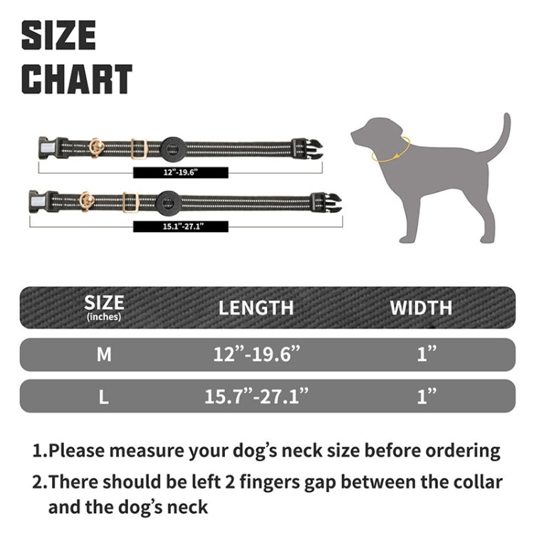 For AirTag Tracker Silicone Sleeve Medium Dog Collar Nylon Reflective Anti-Tangle Pet Collar, M, L