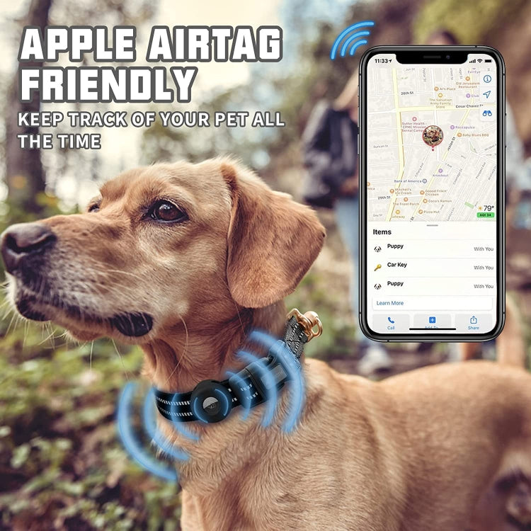 For AirTag Tracker Silicone Sleeve Medium Dog Collar Nylon Reflective Anti-Tangle Pet Collar, M, L