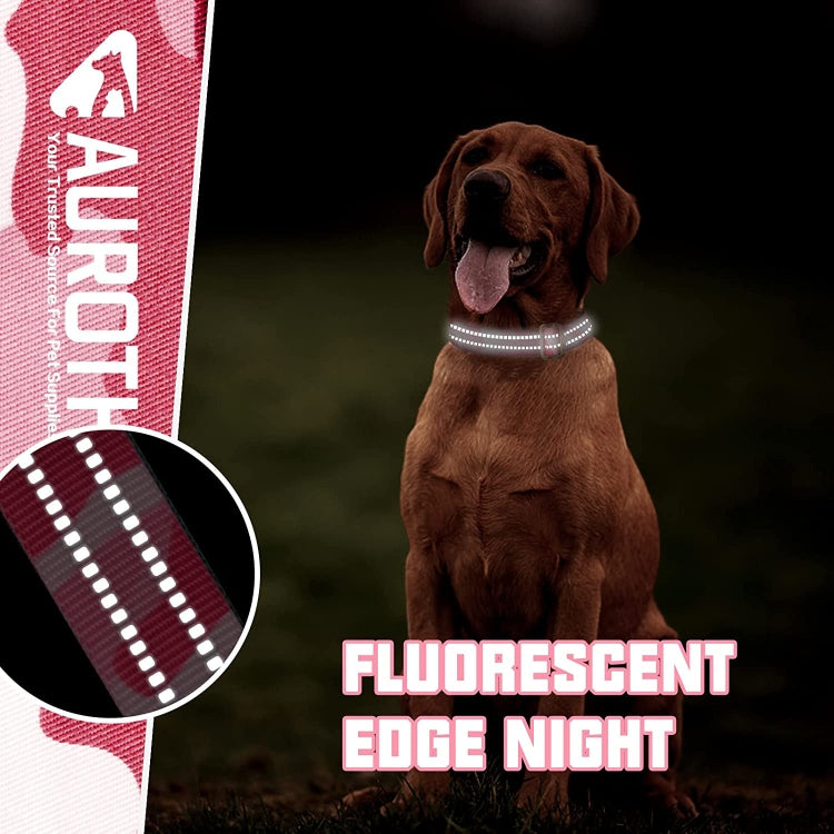 For AirTag Tracker Silicone Sleeve Medium Dog Collar Nylon Reflective Anti-Tangle Pet Collar, M, L