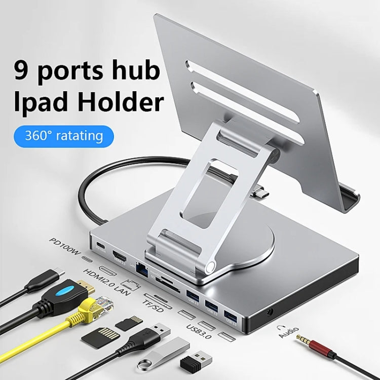 Blueendless 4K/60Hz Multifunctional Folding Tablet Type-C Docking Station Bracket, 8-in-1, 8-in-1 Rotating, 9-in-1, 9-in-1 Rotating