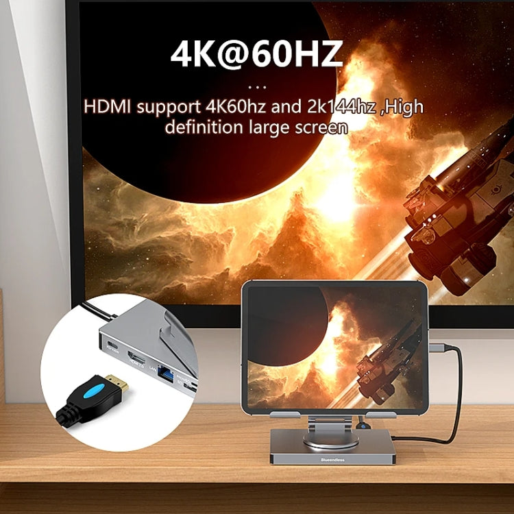 Blueendless 4K/60Hz Multifunctional Folding Tablet Type-C Docking Station Bracket, 8-in-1, 8-in-1 Rotating, 9-in-1, 9-in-1 Rotating