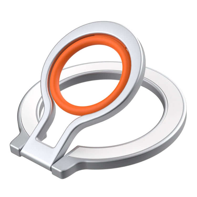 Magnetic Mobile Phone Holder Zinc Alloy Phone Finger Ring Bracket With Silicone Ring Guard, Style 2  Black, Style 2 Black+Orange, Style 2 Silver+Orange