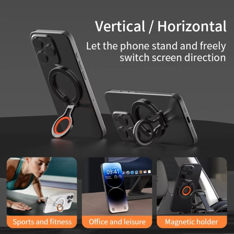 Magnetic Mobile Phone Holder Zinc Alloy Phone Finger Ring Bracket With Silicone Ring Guard, Style 2  Black, Style 2 Black+Orange, Style 2 Silver+Orange