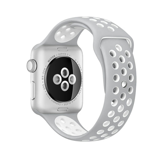 For Apple Watch Series 10 42mm / 9&8&7 41mm / SE 3&SE 2&6&SE&5&4 40mm / 3&2&1 38mm Fashionable Classical Silicone Sport Watch Band(Grey White), WA1230A, WA1230B, WA1230BG, WA1230BH, WA1230BL, WA1230BM, WA1230BR, WA1230BY, WA1230C, WA1230D, WA1230DW...