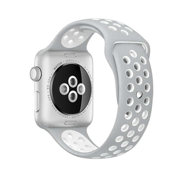 For Apple Watch Series 10 42mm / 9&8&7 41mm / SE 3&SE 2&6&SE&5&4 40mm / 3&2&1 38mm Fashionable Classical Silicone Sport Watch Band(Grey White), WA1230A, WA1230B, WA1230BG, WA1230BH, WA1230BL, WA1230BM, WA1230BR, WA1230BY, WA1230C, WA1230D, WA1230DW...