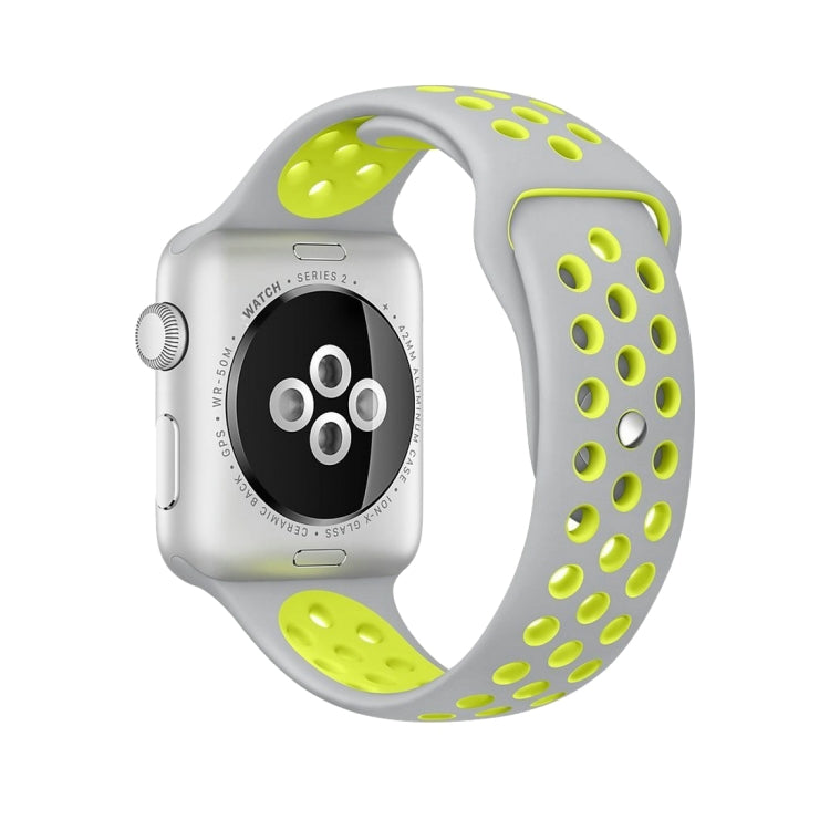 For Apple Watch Series 10 42mm / 9&8&7 41mm / SE 3&SE 2&6&SE&5&4 40mm / 3&2&1 38mm Fashionable Classical Silicone Sport Watch Band(Grey White), WA1230A, WA1230B, WA1230BG, WA1230BH, WA1230BL, WA1230BM, WA1230BR, WA1230BY, WA1230C, WA1230D, WA1230DW...