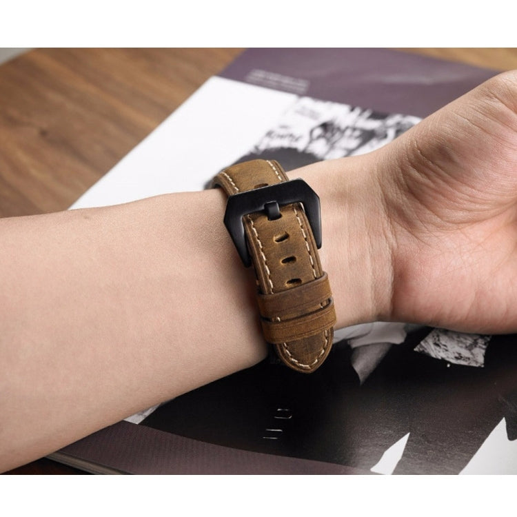 Crazy Horse Layer Frosted Black Buckle Watch Leather Watch Band, Size: 20mm